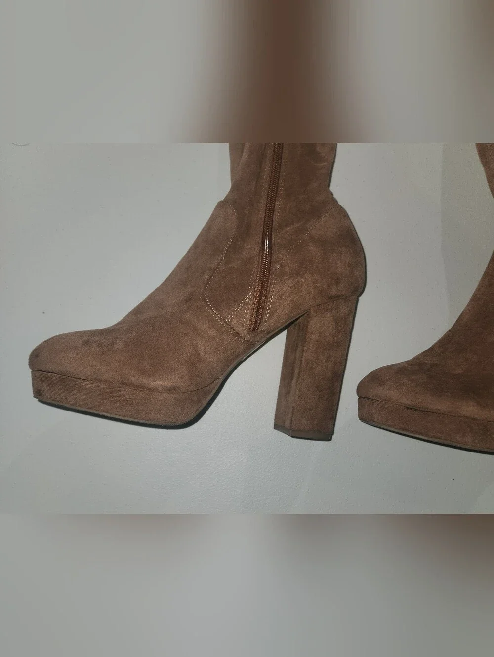 Forever 21 Brown Soft Faux Suede   Over The Knee Boots Block Heels Size 8